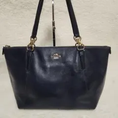 コーチ　トートバック　A4収納　ビジネスバッグ　レザー　ネイビー　紺色