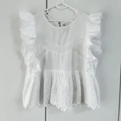 ZARA trf フリル ノースリーブ ブラウス ホワイト