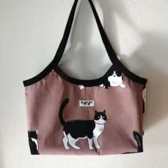 猫柄グラニー トートバッグ (サーモンピンク)