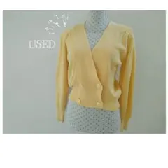 used イエロー ダブルボタン ニットカーディガン