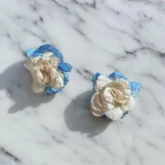 バイカラーフラワーピアス＜ベージュ＞☆浴衣着物 和装 花火 夏祭り アクセサリー