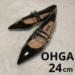 美品 OHGA フラットシューズ 24㎝ エナメル ブラック 日本製