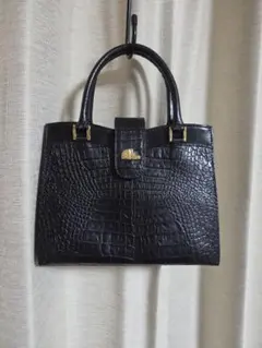 annalou クロコ型押し ハンドバッグ ブラック