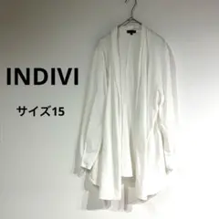 INDIVI コットン ロングカーディガン 白 サイズ15 大きいサイズ