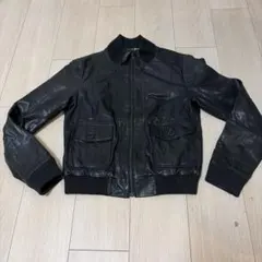 黒 レザージャケット リブ付き