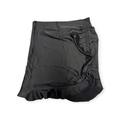 黒 サテン タイトスカート ミニ丈 フリル付き