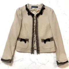 新品 エムズグレイシー ノーカラージャケット 38 ラメ スパンコール リボン