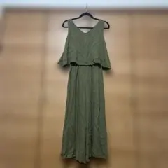 オリーブグリーン ノースリーブ フレアロングワンピース