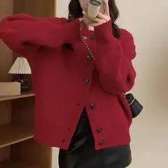 赤カーディガン