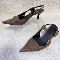 NINE WEST スタッズ付 バックストラップ パンプス ブラウン　23cmのサムネイル