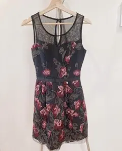 美品　黒レース　刺繍スリーブレスドレス