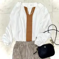 美品　COLLAGE GALLARDAGALANTE 配色ダブルクロスブラウス