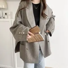 グレー ダブルブレスト テーラードジャケット