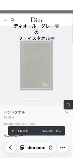 ディオール　Dior フェイスタオル 定価¥20,000❣️ディオールで現在発売中