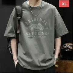 オリーブグリーン バイクプリント Tシャツ