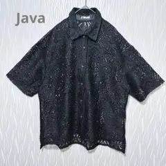 Java レースシャツ 半袖 クロシェ編み 透かし編み ブラック M ゆったりのサムネイル