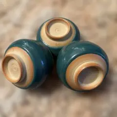 青緑色の陶器製湯飲み 3個セット