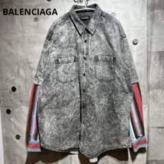 バレンシアガ　BALENCIAGA ブラックデニムジャケット グレーマルチカラー