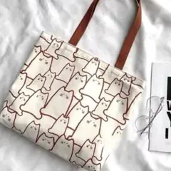 ネコ柄 トートバッグ A4サイズ エコバッグ キャンバス生地 通勤 通学