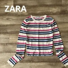 ZARA ザラ ボーダーニットトップス ロングスリーブ グロップド丈 タイト