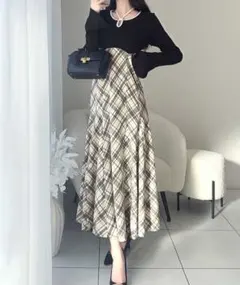 mily bilet 配色パイピングカットソードッキングチェックワンピース