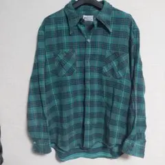 70s 80s KMART コットン グリーン系 チェック ネルシャツ XL