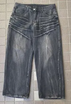 ダメージ加工 ダークグレー ワイドパンツ　y2k archive jaded