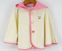 美品　mikihouse フード付き ピンク ベビーポンチョ プールタオル