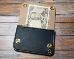 ショートトラッカーウォレット　丘染め茶芯ブラック　真鍮 トラッカーウォレット