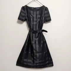 バーバリーロンドン 半袖 ひざ丈ワンピース シャドーチェック 黒 44