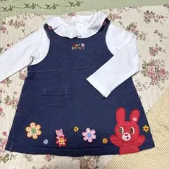 ミキハウス80cmうさぎ紺ワンピ＊カットソー付