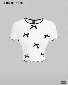 SHEIN MOD リボン付きホワイト半袖Tシャツ