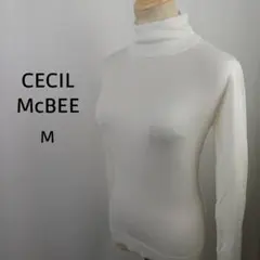 CECIL McBEE　リブ編み　タートルネック　ニット　M　ホワイト