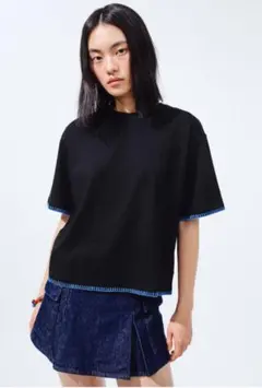 H＆M エンベリッシュドTシャツ　ステッチデザイン 半袖Tシャツ