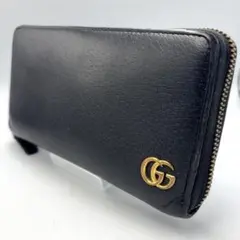 GUCCI グッチ GGロゴ ラウンドファスナー 長財布 ブラック レザー 美品