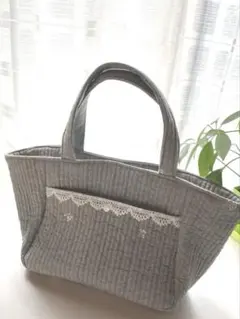 ☆ハンドメイド ヌビバック　トートバッグ　グレーカスミソー