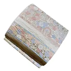 ユ184袋帯 六通柄 金銀糸　唐草花柄 正絹 着物帯　仕立て上り