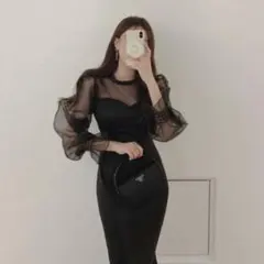 【LadysMarron】韓国 お呼ばれドレス パーティドレス 黒