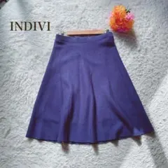 インディヴィ【M】ネイビー フレアスカート ひざ丈 エレガント