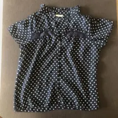 ネイビー 水玉模様 半袖 ブラウス［loco style］