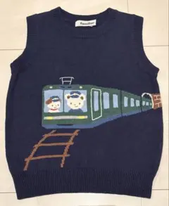 ファミリア 電車柄 ニットベスト ネイビー キッズ 110cm