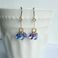 チェコドロップのシャラシャラピアス　パープルxブルーグラデーション　プチプラ