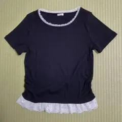 COLZA レース付き 半袖カットソー ブラック Lのサムネイル