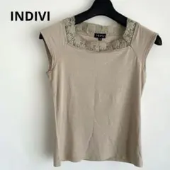 INDIVI ベージュ レース付きトップス フレンチスリーブサイズ38のサムネイル