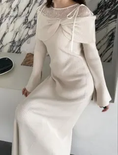 マーキュリーデュオ　レース切替オフショルニットワンピース