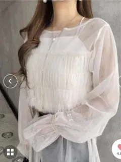 シアーブラウス / 切り替えシャーリングトップス / レイヤード　ホワイト