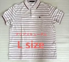 【美品】アクアスキュータム　メンズLサイズ　 日本製　ポロシャツ　ストライプ