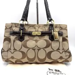 COACH トートバッグ シグネチャー キャンバス ブラウン 肩掛け