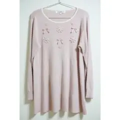 Super beauty Aライン ニット 長袖 セーター 44 ピンク リボン