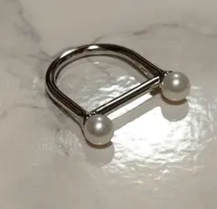 美品★ジュエッテ★シルバー925パール変形リング11号★エテ